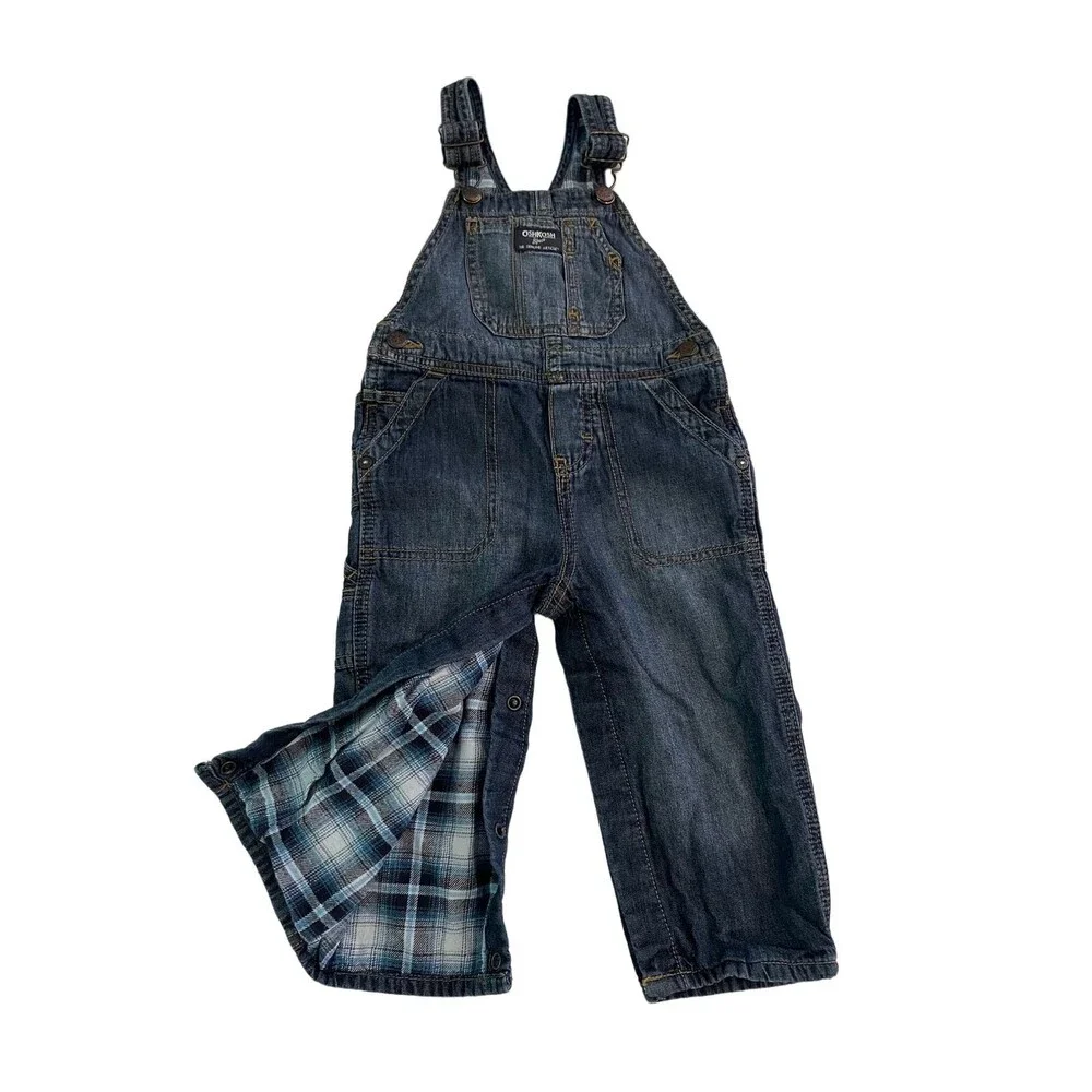 OshKosh Bgosh Vestbak Overalls Flannel Lined Size 24 Months Cotton Toddler